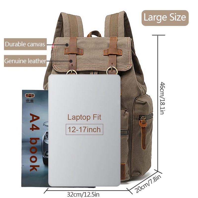 AUGUR High Capacity Canvas Vintage Backpack - for School College Hiking Travel 12-17" Laptop - Image 2